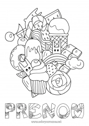 Coloriage gratuit Mignon Kawaii Nourriture Gourmandises, sucreries