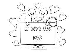 Free colouring Mouse I love you. Animal Valentine's Day
