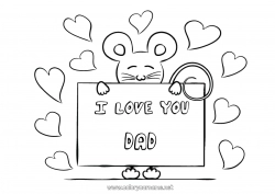 Child coloring page Mouse I love you Animal Valentine's Day 