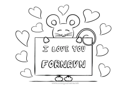 Farvelægningssiden tilpasning Mus Jeg elsker dig. Dyr Valentinsdag 