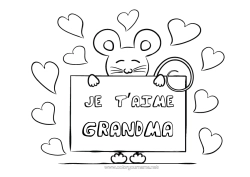 Free coloring Mouse I love you Animal Valentine's Day 