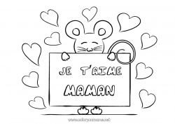 Coloriage enfant Souris Je t'aime Animal Saint valentin 