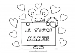 Coloriage enfant Souris Je t'aime Animal Saint valentin 