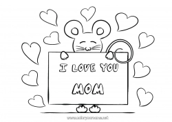 Child coloring page Mouse I love you Animal Valentine's Day 