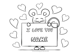 Free colouring Mouse I love you. Animal Valentine's Day 