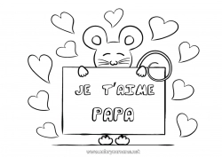 Coloriage enfant Souris Je t'aime Animal Saint valentin 