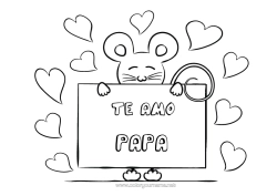 Colorear gratis Ratón Te amo Animales Día de San Valentín Mensaje