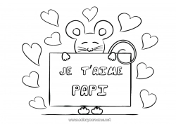 Coloriage enfant Souris Je t'aime Animal Saint valentin 