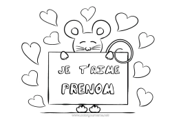 Dessin gratuit Souris Je t'aime Animal Saint valentin 