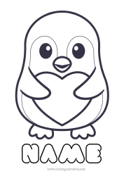 Free colouring Cute Heart I love you. Penguin, Tuxedo Animal Birds and flying mammals