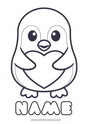 Free coloring Cute Heart I love you Penguin Animal Flying birds and mammals