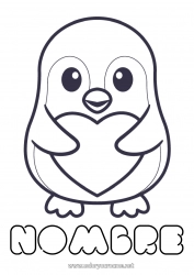 Colorear gratis Lindo Corazón Te amo Pingüino Animales Aves y mamíferos voladores