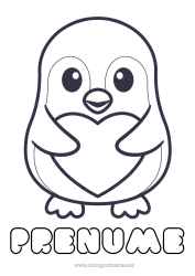 Pagină de colorat personalizată Drăguț Inimă Te iubesc. Pinguin, Pinguin de gheață Animal Păsări și mamifere zburătoare