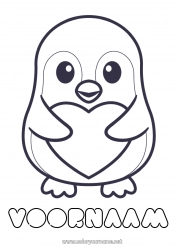 Gratis kleurplaat Schattig Hart Ik hou van jou Pinguïn, Pinguïn Dier Vogels en vliegende zoogdieren