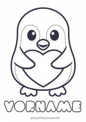 Malvorlage anpassen Niedlich Herz Ich liebe dich Pinguin, Pinguin Tier Vögel und fliegende Säugetiere