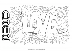 Free coloring Flowers I love you 