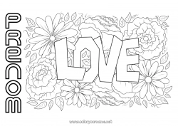 Coloriage gratuit Fleurs Je t'aime 