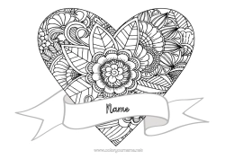 Free colouring Flowers Heart I love you. Valentine's Day Big heart
