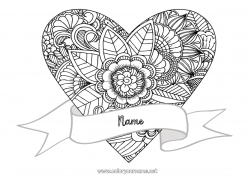 Free coloring Flowers Heart I love you Valentine's Day Big heart