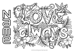 Colouring to customise Flowers I Love You. Valentine's Day "Love" Message