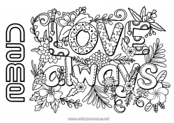 Free coloring Flowers I love you Valentine's Day 