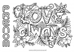 Coloriage gratuit Fleurs Je t'aime Saint valentin 