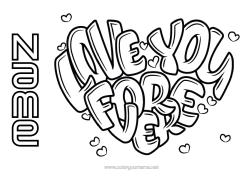 Colouring to customise Heart I Love You. Valentine's Day "Love" Message Big Heart