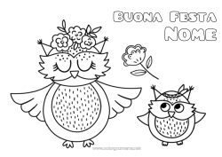 Disegno gratuito Fiori Mamma Nonna Buona festa Gufo, Civetta Animale Uccelli e mammiferi volanti Cucciolo