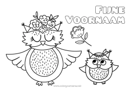 Kleurplaat voor kinderen Bloemen Mama Oma Fijne verjaardag Uil, Kerkuil Dier Vogels en vliegende zoogdieren Dierenbaby
