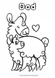 Child coloring page Dad Mum Happy feast day ! I love you Animal Llama Other animals of the world