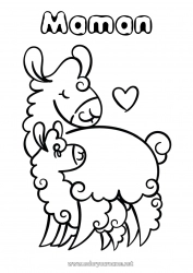 Coloriage enfant Papa Maman Bonne fête Je t'aime Animal Lama Autres animaux du monde