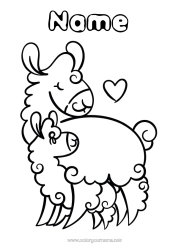 Colouring to customise Dad Mum Happy Birthday I Love You. Animal Llama Other Animals Of The World