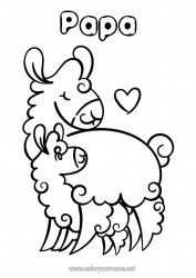 Coloriage enfant Papa Maman Bonne fête Je t'aime Animal Lama Autres animaux du monde