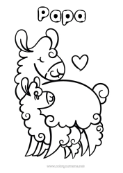Colorear gratis Papá Mamá Feliz día de fiesta Te amo Animales Llama Otros animales del mundo