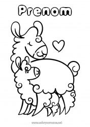 Coloriage gratuit Papa Maman Bonne fête Je t'aime Animal Lama Autres animaux du monde