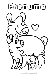 Pagină de colorat personalizată Tată Mama La mulți ani! Te iubesc. Animal Lama Alte animale din lume