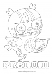 Coloriage gratuit Sport Oiseau Chouette, Hibou Animal Super Bowl Rugby Ballon de rugby Oiseaux et mammifères volants Sports d'équipe