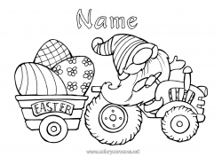 Free coloring Gnome Easter eggs Tractor Farm vehicles Farmer Farm Professions