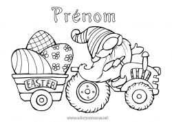 Coloriage gratuit Véhicules Gnome Oeufs de Pâques Tracteur Véhicules de la ferme Fermier Métiers de la ferme