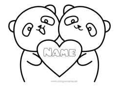 Free colouring Heart I love you. Animal Valentine's Day Panda Other animals of the world