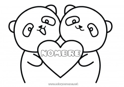 Colorear para personalizar Corazón Te amo Animales Día de San Valentín Panda Otros animales del mundo