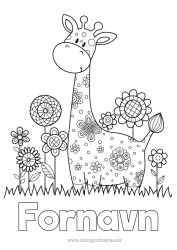 Farvelægningssiden tilpasning Blomster Giraffe Forår Dyr Afrikanske vilde dyr