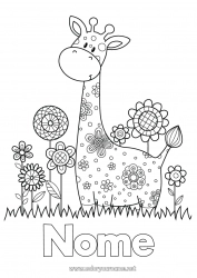 Desenho para personalizar Flores Girafa Primavera Animal Animais selvagens da África