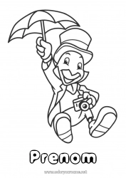 Coloriage gratuit Animal Pinocchio Chapeau Conte de fées Insectes