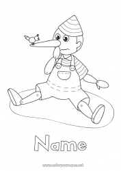 Coloring to customize Bird Pinocchio Fairy tale Flying birds and mammals