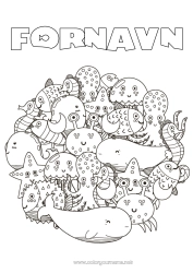 Farvelægningssiden tilpasning Mandala Kawaii Hval Meduse Hav Dyr Fisk Hippocampus Krabbe Komplekse farvelægninger Havdyr eller vandlevende dyr Blæksprutte