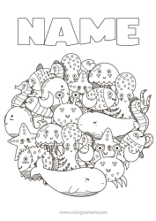 Free colouring Mandala Cute Whale Jellyfish Sea Animal Fish Seahorse Crab Complex colouring pages Marine or aquatic animals Octopus