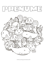 Pagină de colorat personalizată Mandala Drăguț Balena Meduză Mare Animal Pește Hipocamp Crab Desene de colorat complexe Animale marine sau acvatice Caracatiță, polip
