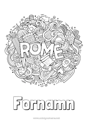 Gratis färgläggning Geografi Italien Rom Komplexa målarbilder Land