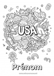 Dessin gratuit USA Géographie Coloriages complexes Pays Hamburger 4 juillet